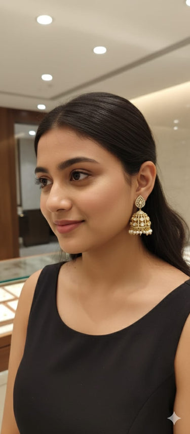 Golden Polki Jhumki Earrings